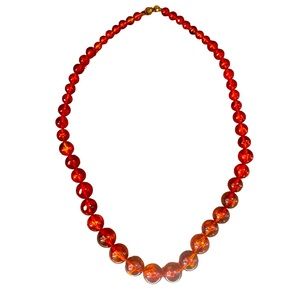 Vintage Retro orange amber colored bead necklace 70s